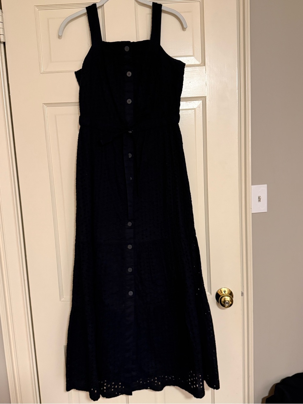 Gap Black Button-Front Eyelet  Maxi Dress with Tie Waist